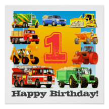 Baby Boy 1st Happy Birthday Construction Truck