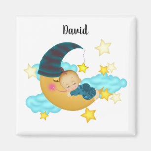 Baby Boy (2) on a Moon Art Baby Beanie Magnet