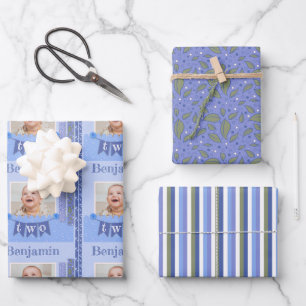 Baby Boy 2nd Birthday Blue Scrapbooking Wrapping Paper Sheet