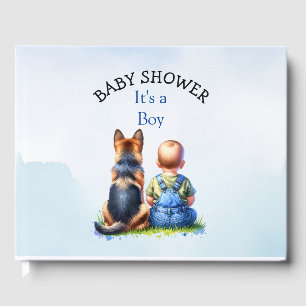 Baby Boy and a German Shepherd Puppy Baby Shower Guest Book