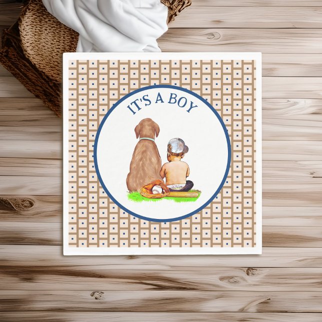 Baby Boy and Dog Baseball Themed Baby Shower Napkin (Creator Uploaded)