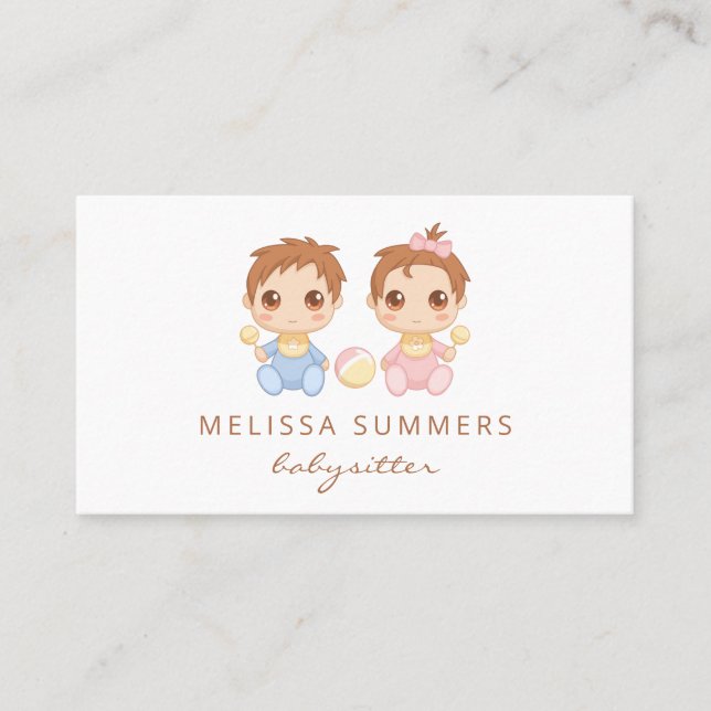 Baby Boy and Girl Babysitter Child Care Business Card (Front)