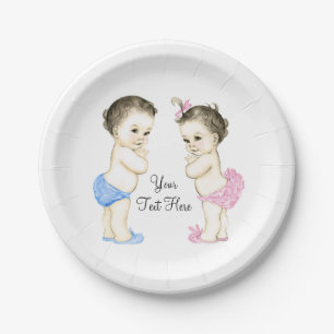 Baby Boy and Girl Twin Baby Shower Paper Plate