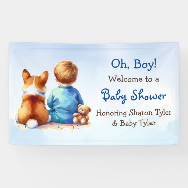 Baby Boy and his Corgi Puppy Baby Shower Banner (Horizontal)