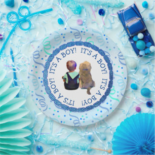 Baby Boy and His Dog Its a Boy Baby Shower Paper Plate