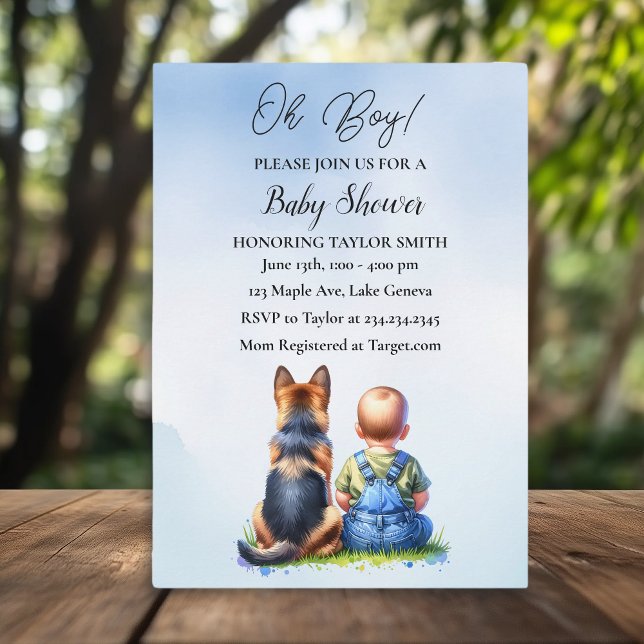 Baby Boy and His German Shepherd Puppy Baby Shower Invitation (Creator Uploaded)