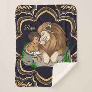 Baby boy and lion on a black mandala background sherpa blanket