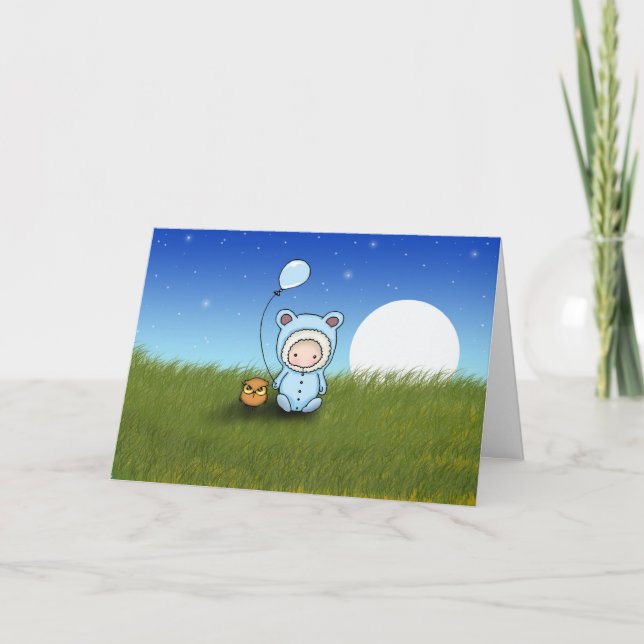 Baby Boy and Owl Birthday Card (Front)