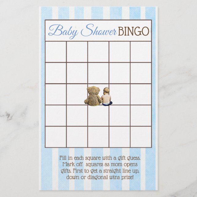 Baby Boy and Teddy Bear Baby Shower Games Flyer (Front)