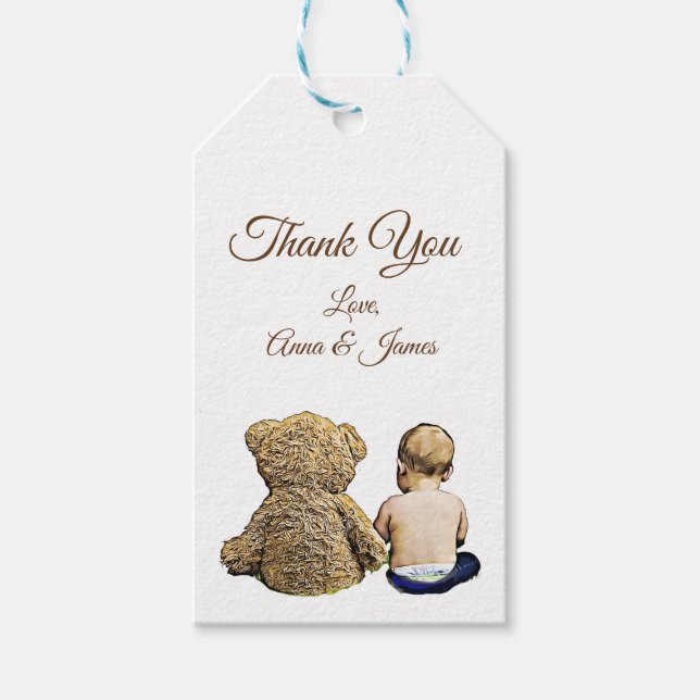 Baby Boy and Teddy Bear Thank You Tag (Front)