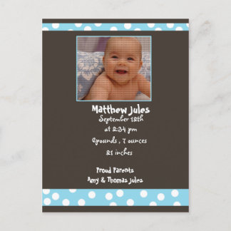 baby boy announcement photo card