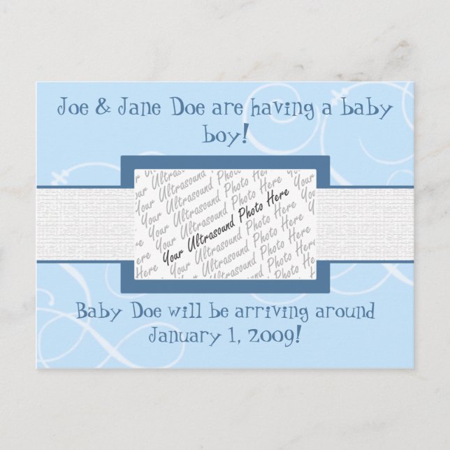 Baby Boy Announcement Postcard (Front)