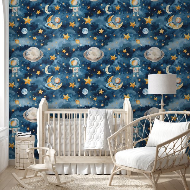 Baby Boy Astronaut Exploring Space Pattern Wallpaper (Kids)