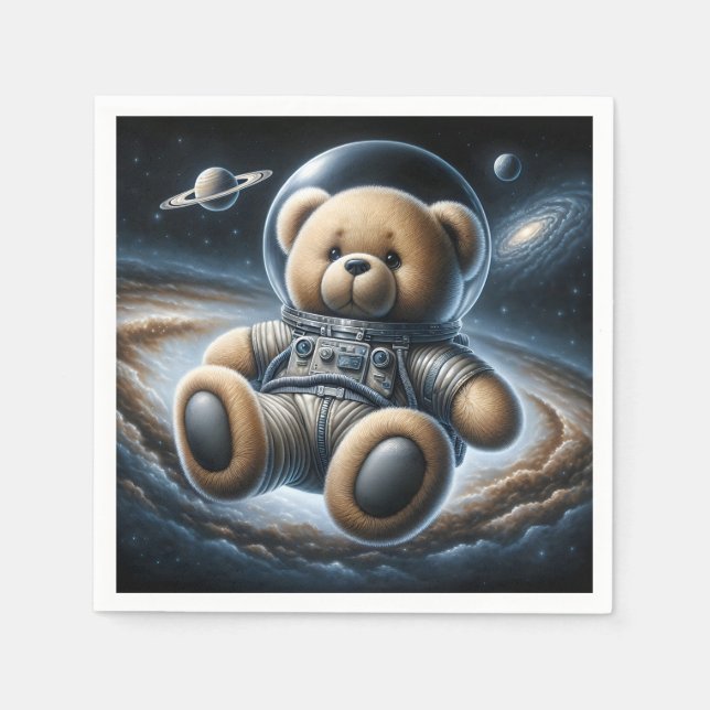 Baby Boy Astronaut Teddy Bear Napkin (Front)