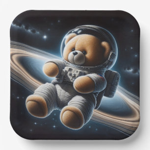 Baby Boy Astronaut Teddy Bear Paper Plate