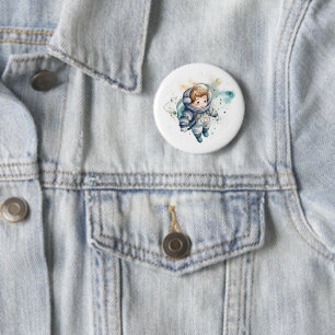 Baby Boy Astronaut  Watercolor Sticker 6 Cm Round Badge