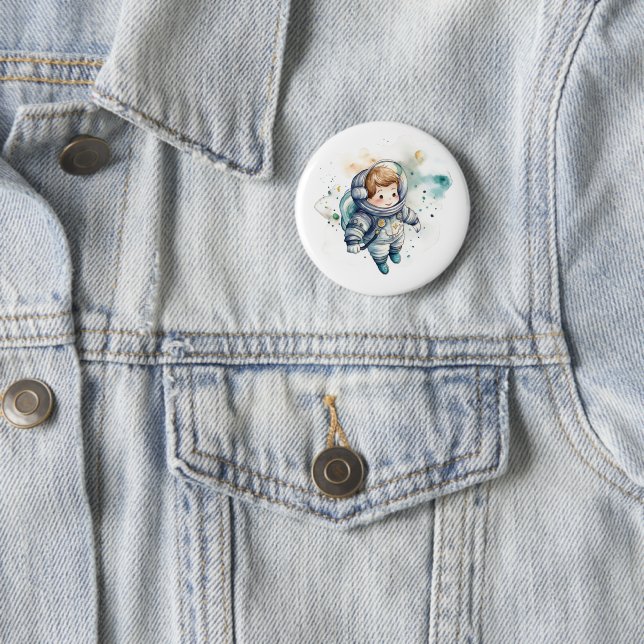 Baby Boy Astronaut  Watercolor Sticker 6 Cm Round Badge (In Situ)