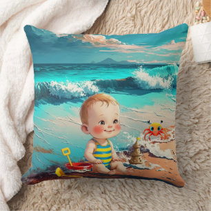 Baby Boy at the Beach Cushion