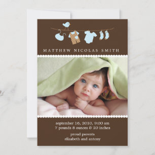 Baby Boy Baby Clothesline Birth Announcements