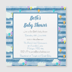 Baby boy baby shower, blue, hot air balloon magnetic invitation