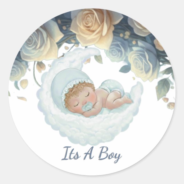 Baby boy baby shower  classic round sticker (Front)