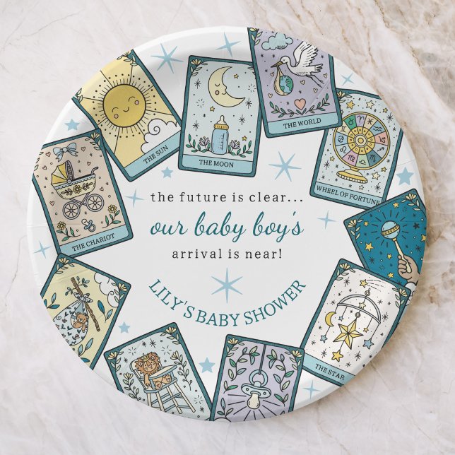 Baby Boy Baby Shower Tarot Cards Future Prediction Paper Plate (Creator Uploaded)