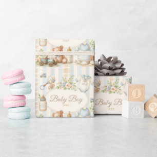 Baby Boy Baby Shower Teddy Bear Sailor Suit Wrapping Paper