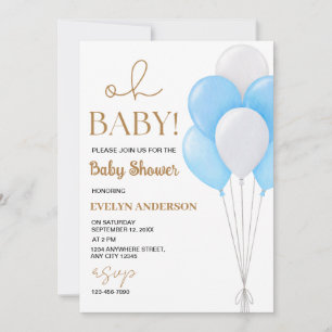 Baby Boy Balloons Baby Shower Party Invitation