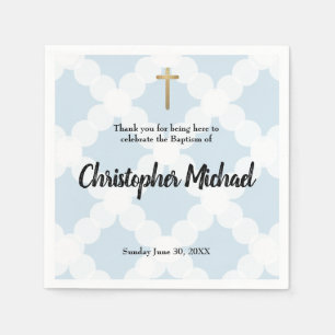 Baby boy Baptism blue and white circle pattern Napkin