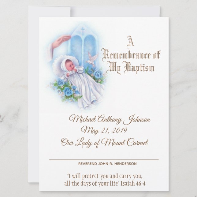 Baby Boy Baptism Christening  Certificate Holiday Card (Front)