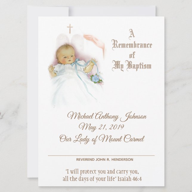 Baby Boy Baptism Christening  Certificate Holiday Card (Front)