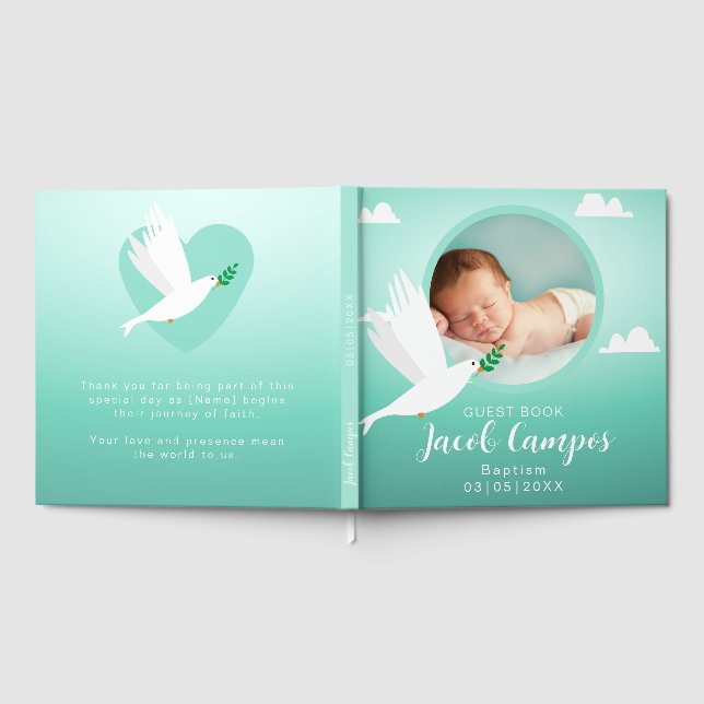 Baby Boy Baptism Christening Dove Blue Teal Guest Book (Full)