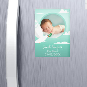 Baby Boy Baptism Christening Dove Clouds Photo Magnet