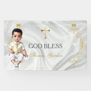 Baby Boy Baptism Christening Gold Cross Banner
