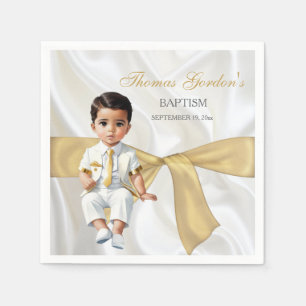 Baby Boy Baptism Christening White & Gold Napkin