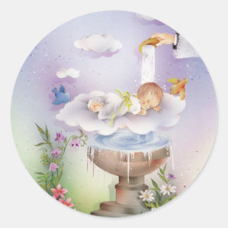 Baby boy baptism classic round sticker