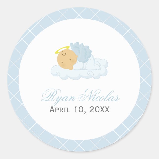 Baby Boy Baptism Classic Round Sticker (Front)
