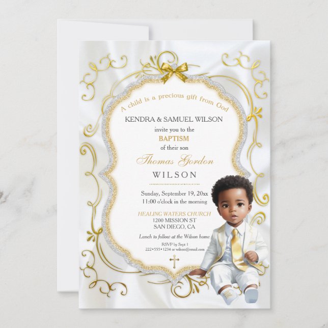 Baby Boy Baptism Communion Christening Bible Invitation (Front)