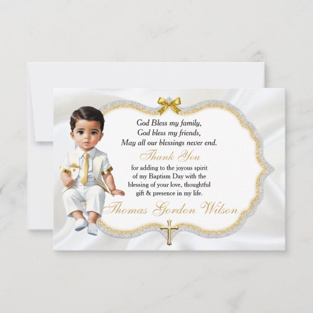 Baby Boy Baptism Communion Thank You Gold Cross (Front)