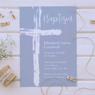 Baby Boy Baptism Elegant Dusty Blue Invitation
