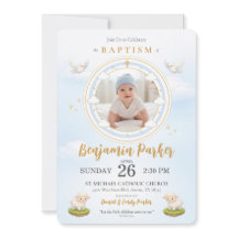 Baby Boy Baptism Invitation with Photo 