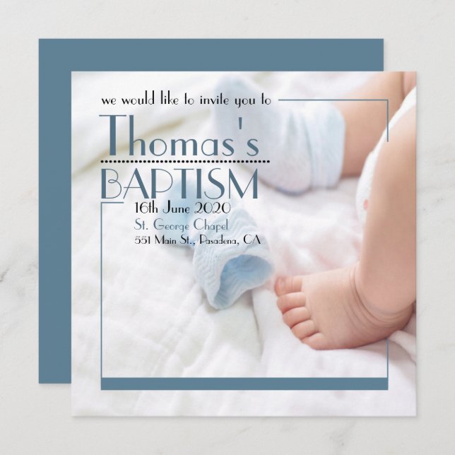 Baby Boy Baptism Overlay Invitation (Front/Back)