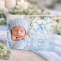 Baby Boy Baptism Photo Floral Eucalyptus Bow