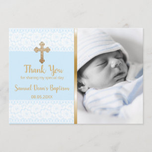 Baby Boy Baptism Thank You Custom Photo Gold Cross