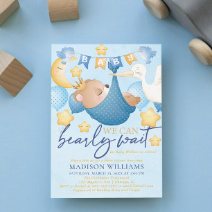 Baby Boy Bear Blue Baby Shower Invitation