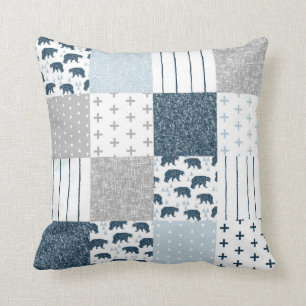 Baby boy bear patchwork cushion