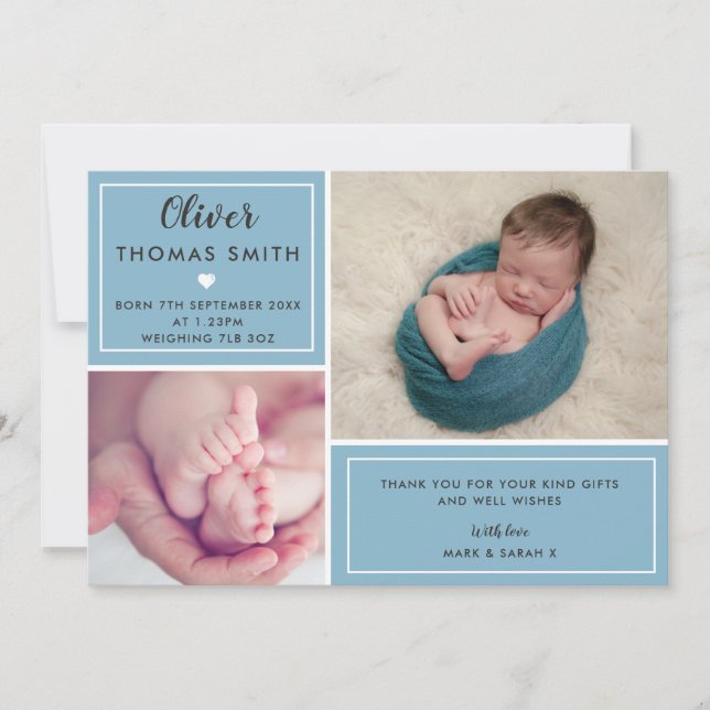 Baby Boy Birth Announcement Multi Photo (Front)