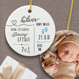 Baby Boy Birth Announcement Photo Name Stats Ceramic Ornament