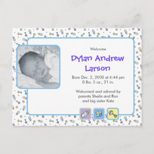 Baby Boy Birth Announcement Postcard
