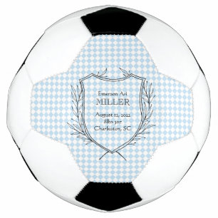 Baby Boy Birth Announcement Sports Blue Timeless Soccer Ball